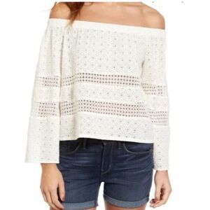 Rebecca Minkoff Cream cotton Eyelet Lace off the shoulder Blouse